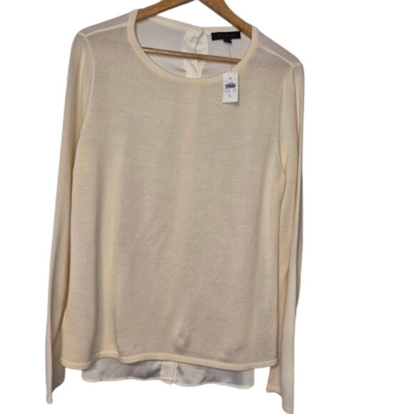 NWT Ann Taylor Cream Fine Knit Merino Wool Blend Dressy Top Size Large - Picture 1 of 6